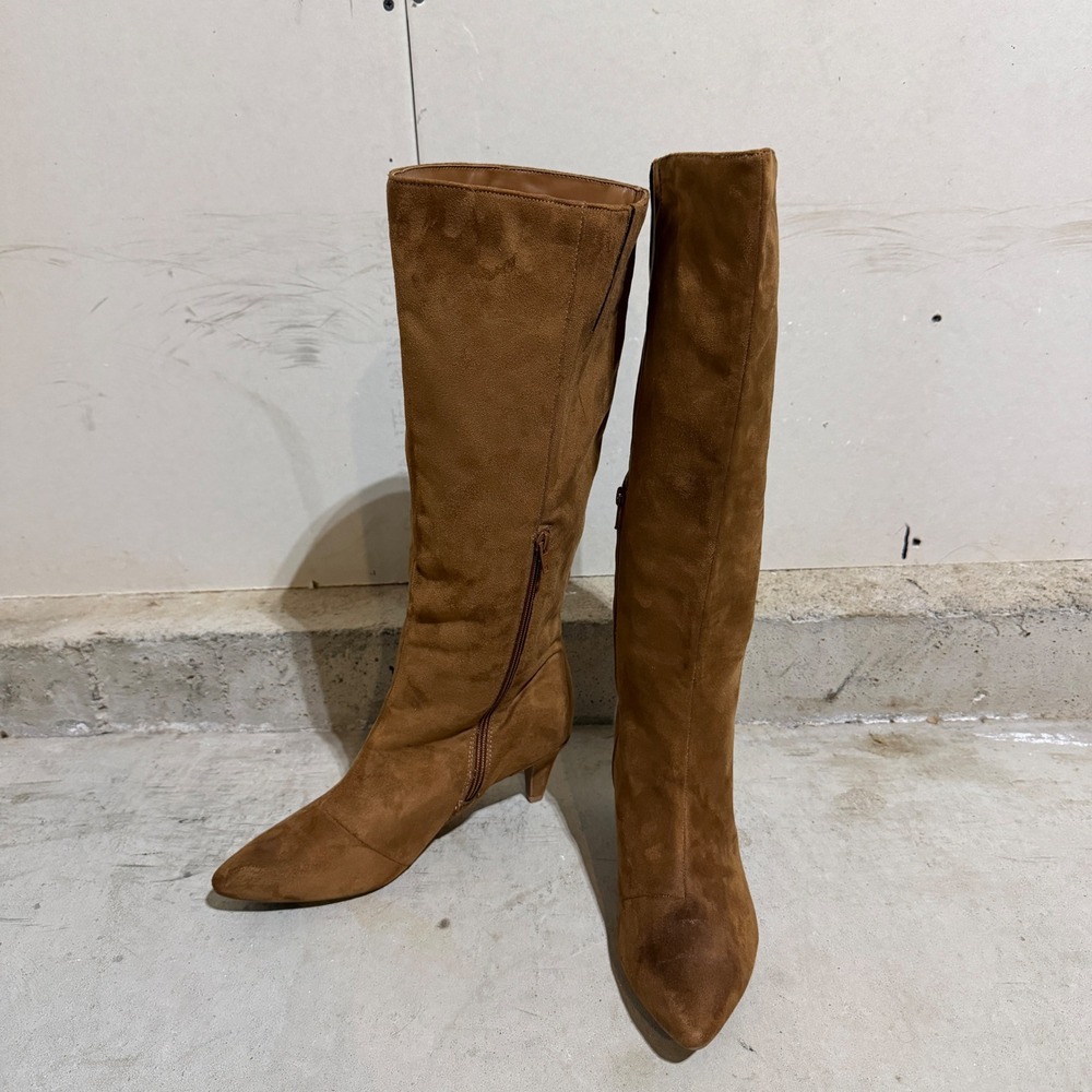 Old Navy Womens Faux Suede Pointed Toe Kitten Heel Knee High Boots Brown Size 9